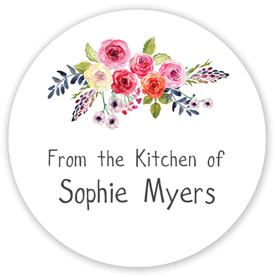 White Floral Bunch Kitchen Round Stickers